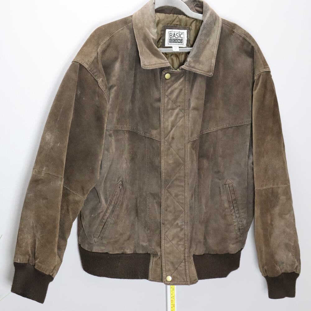 Basic Editions‎ Distressed Brown Suede Bomber Jacket Size XL